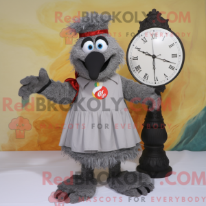Mascot character of a Gray Paella dressed with a A-Line Skirt and Digital watches