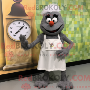 Mascot character of a Gray Paella dressed with a A-Line Skirt and Digital watches