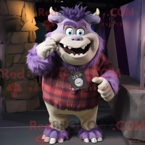 Mascot character of a Purple Ogre dressed with a Poplin Shirt and Scarf clips