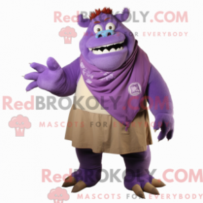 Mascot character of a Purple Ogre dressed with a Poplin Shirt and Scarf clips