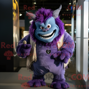 Mascot character of a Purple Ogre dressed with a Poplin Shirt and Scarf clips