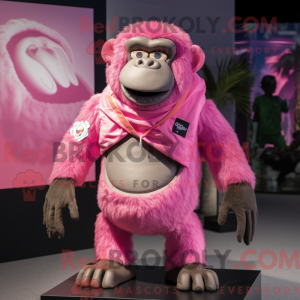 Mascot character of a Pink Gorilla dressed with a Board Shorts and Scarf clips