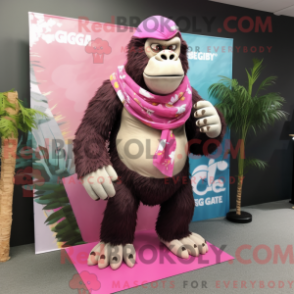 Mascot character of a Pink Gorilla dressed with a Board Shorts and Scarf clips