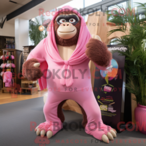 Mascot character of a Pink Gorilla dressed with a Board Shorts and Scarf clips