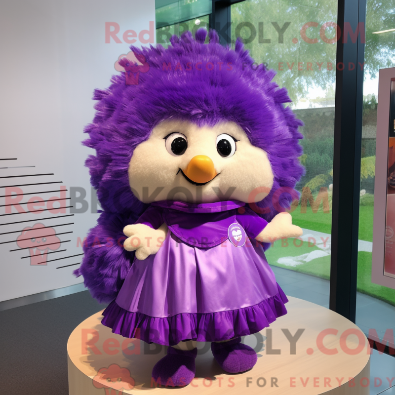 Mascot character of a Purple Hedgehog dressed with a Skirt and Belts