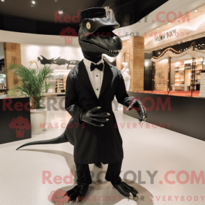Mascot character of a Iguanodon dressed with a Tuxedo and Shoe clips