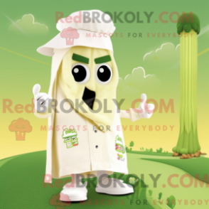 Mascot character of a Cream Celery dressed with a Cover-up and Caps
