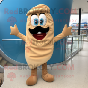 Tan Croissant mascot costume character dressed with a Swimwear and Shoe laces