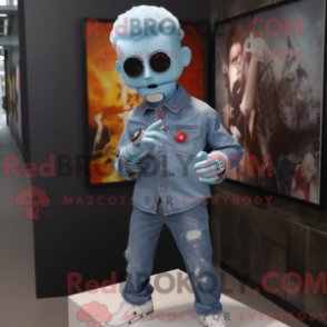 Mascot character of a Sky Blue Undead dressed with a Chambray Shirt and Digital watches