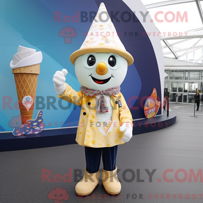 Mascot character of a Ice Cream Cone dressed with a Bootcut Jeans and Shawl pins