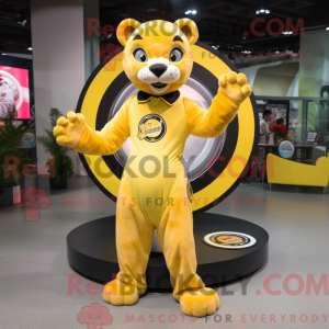 Mascot character of a Yellow Panther dressed with a Circle Skirt and Watches
