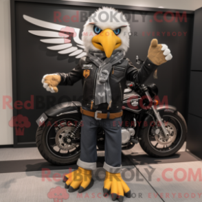 Mascot character of a Eagle dressed with a Biker Jacket and Scarf clips