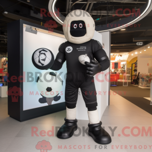 Mascot character of a Black Astronaut dressed with a Rugby Shirt and Bracelet watches