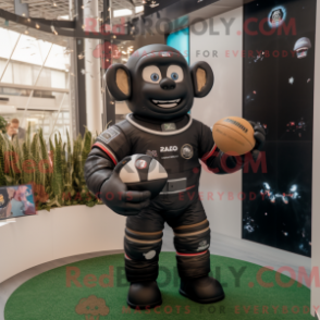 Mascot character of a Black Astronaut dressed with a Rugby Shirt and Bracelet watches