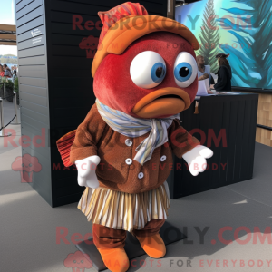 Mascot character of a Brown Clown Fish dressed with a Corduroy Pants and Scarf clips