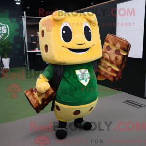 Mascot character of a Forest Green Grilled Cheese Sandwich dressed with a Sweater and Backpacks