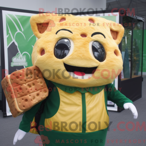 Mascot character of a Forest Green Grilled Cheese Sandwich dressed with a Sweater and Backpacks