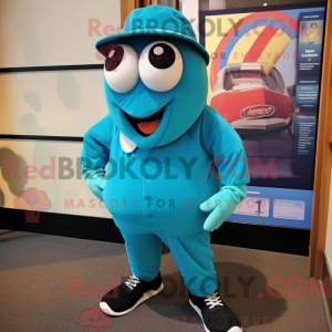 Mascot character of a Teal Squash dressed with a Capri Pants and Cufflinks