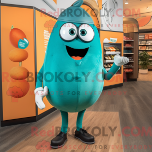 Mascot character of a Teal Squash dressed with a Capri Pants and Cufflinks