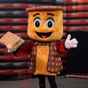 Mascot character of a Rust Grilled Cheese Sandwich dressed with a Jacket and Caps