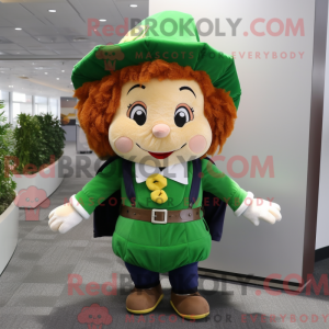 Mascot character of a Leprechaun dressed with a Jacket and Backpacks