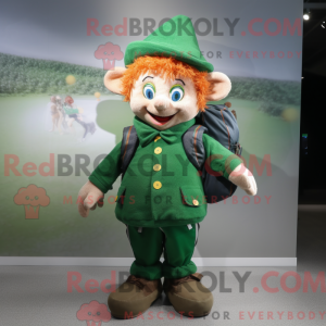 Mascot character of a Leprechaun dressed with a Jacket and Backpacks