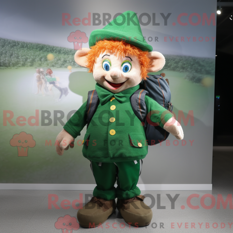 Mascot character of a Leprechaun dressed with a Jacket and Backpacks