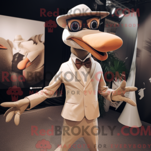 Mascot character of a Tan Pterodactyl dressed with a Suit and Headbands