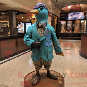 Mascot character of a Teal Passenger Pigeon dressed with a Graphic Tee and Pocket squares