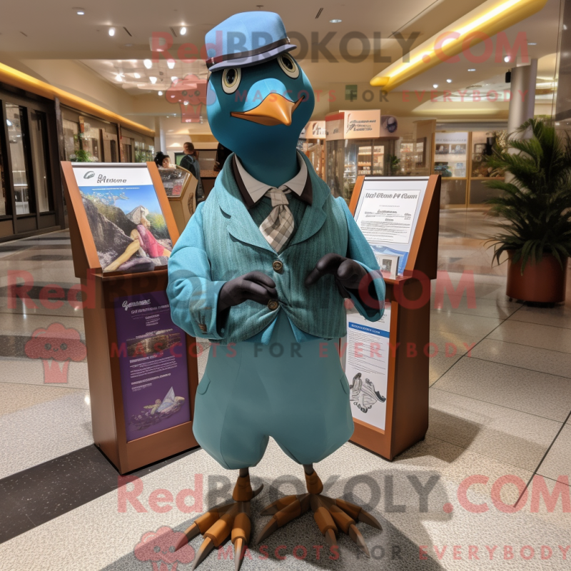 Mascot character of a Teal Passenger Pigeon dressed with a Graphic Tee and Pocket squares