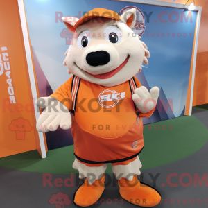 Mascot character of a Orange Sow dressed with a Cargo Shorts and Shawl pins