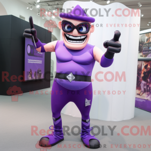 Mascot character of a Purple Knife Thrower dressed with a Tank Top and Eyeglasses