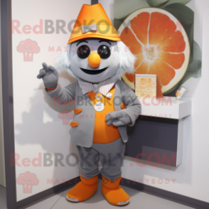 Gray Orange mascot costume character dressed with a Culottes and Brooches