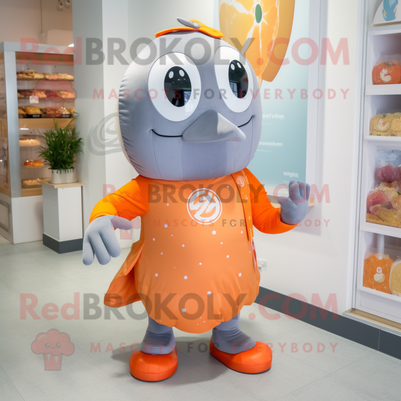 Gray Orange mascot costume character dressed with a Culottes and Brooches