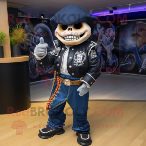 Navy Fajitas mascot costume character dressed with a Biker Jacket and Anklets