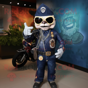 Navy Fajitas mascot costume character dressed with a Biker Jacket and Anklets