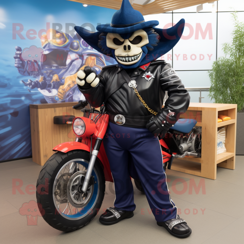 Navy Fajitas mascot costume character dressed with a Biker Jacket and Anklets