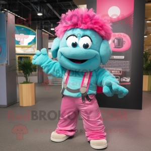 Turquoise Pink mascot costume character dressed with a Cargo Pants and Keychains