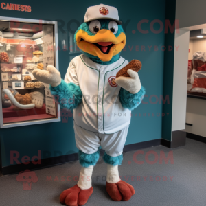 Teal Fried Chicken mascot costume character dressed with a Baseball Tee and Cufflinks