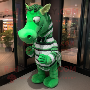 Green Quagga mascot costume character dressed with a Turtleneck and Bow ties