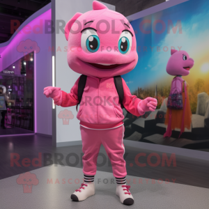 Pink Cod mascot costume character dressed with a Jeggings and Earrings