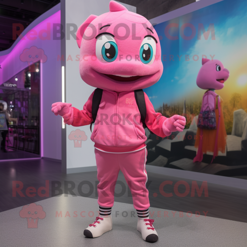 Pink Cod mascot costume character dressed with a Jeggings and Earrings
