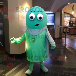 Green Ray mascot costume character dressed with a Henley Shirt and Cufflinks