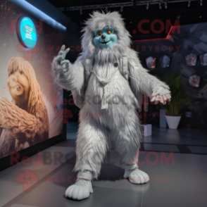 Silver Yeti mascot costume character dressed with a Jacket and Anklets