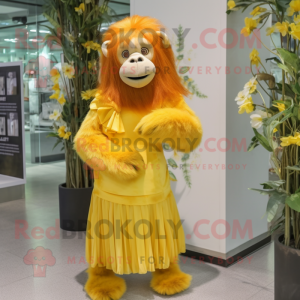 Lemon Yellow Orangutan mascot costume character dressed with a Mini Dress and Cummerbunds