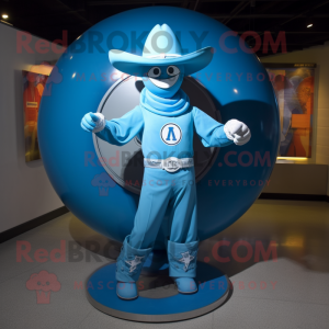 Cyan Cowboy maskot kostume...