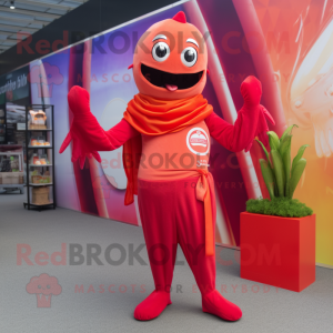 Red Ceviche mascot costume character dressed with a Yoga Pants and Scarf clips
