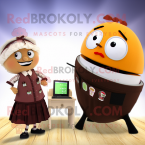 Tan Cherry mascot costume character dressed with a Pencil Skirt and Digital watches