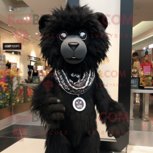 Personagem de fantasia de mascote Black Lion vestido com clipes de vestido  e cachecol