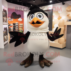 Cream Blackbird mascot costume character dressed with a Leggings and Foot pads